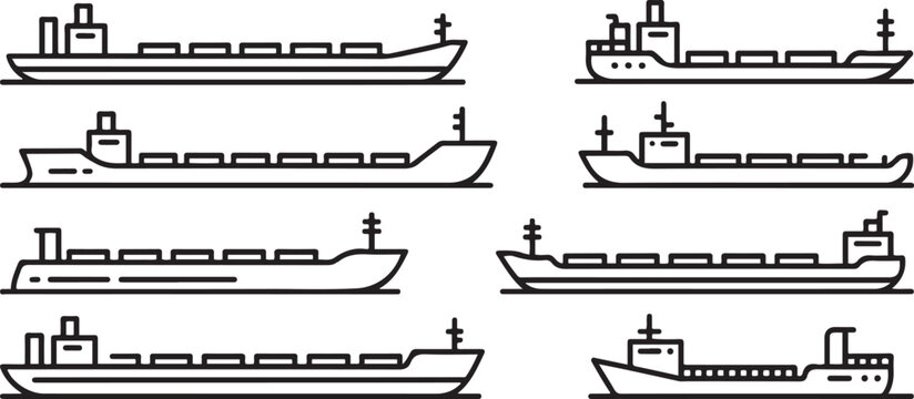 Barge vector outline set icon. Vector illustration cargo ship on white background. one line art icon drawing vector
