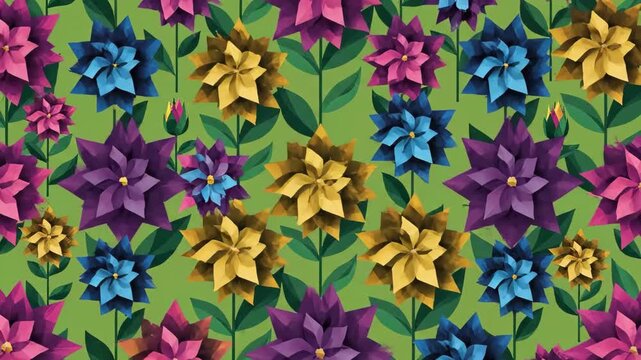 Vibrant Floral Pattern Animation with Colorful Flowers Blooming.