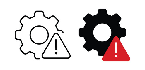 Technical warning icons. Gear with an exclamation mark icon vector set.