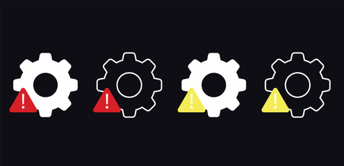 Technical warning icons. Gear with an exclamation mark icon vector set.