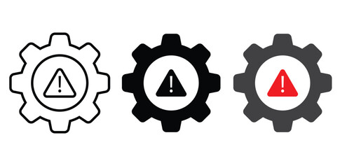 Technical warning icons. Gear with an exclamation mark icon vector set.