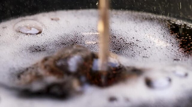 Cola Bubbling and Fizzing Macro Close Up Slow Motion