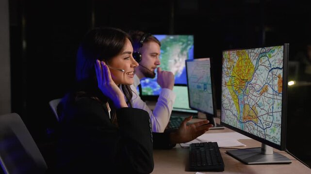 Dispatcher and colleague managing cargo delivery logistics