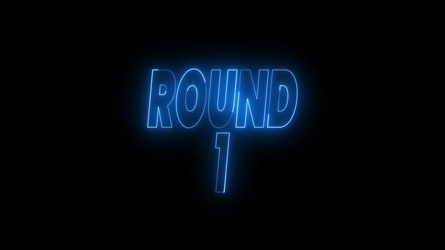 Blue neon of round one and round two text animation on black background. 4k animated typography suitable for gaming or sports videos projects, event promotions, or competition announcements.