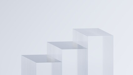 Three-step pedestal in a minimal, bright setting. The steps are clean, angled, and stand out against a soft background
