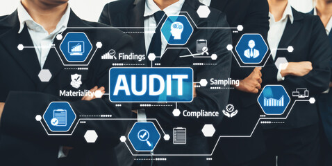 A professional business team confidently engages in the audit process, exploring crucial elements...