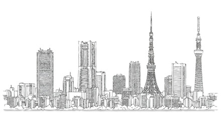 Tokyo cityscape with skyscrapers and towers buildings