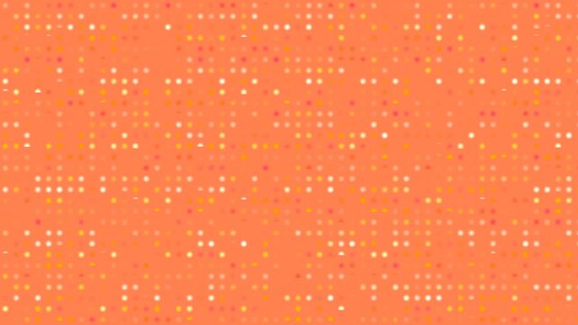 Animated Dots Pattern: Pulsating Light Display on Coral Background, Geometric Illustration with Multicolor Flashing Points in Seamless, Moving Particle Grid Design.