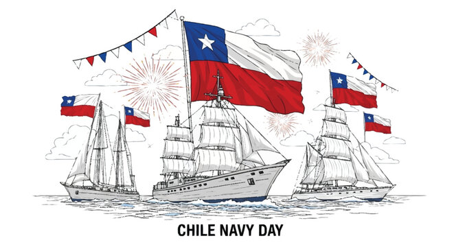 Chile Navy Day celebration with ships and flags Chilean flag sailing ships navy ships