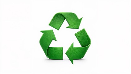 Obraz premium Green 3D Recycling Symbol Isolated on White Background, Hyperrealistic Sustainability and Eco Concept