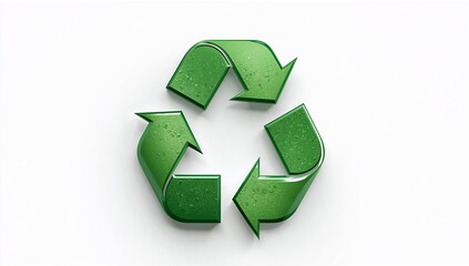 Obraz premium Green 3D Recycling Symbol Isolated on White Background, Hyperrealistic Sustainability and Eco Concept