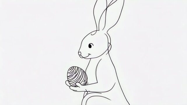 Minimalistic line art: bunny holding decorated easter egg
