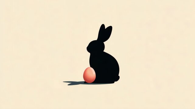 Silhouette of bunny with easter egg: minimalist artistic design