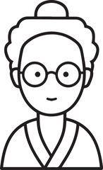 Obraz premium Old Woman Black and White Avatar Illustration in Minimal Line Art Style Design