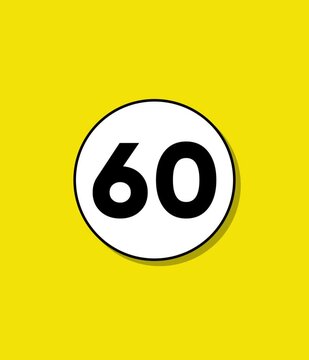 White circle with number 60 appears on yellow background, representing speed or limit