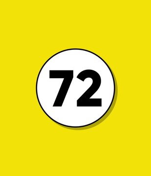 Number 72 appearing inside white circle on yellow background, motion graphics, abstract animation
