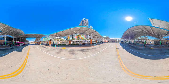 LYNX Central station bus stop platform Downtown Orlando. 360 equirectangular photo
