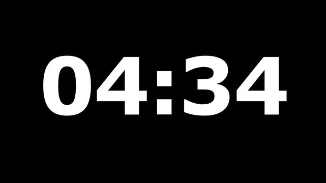 5 minutes Digital countdown 60 seconds. Five minute countdown timer animation on transparent background un black background. Motion graphics of timer concept