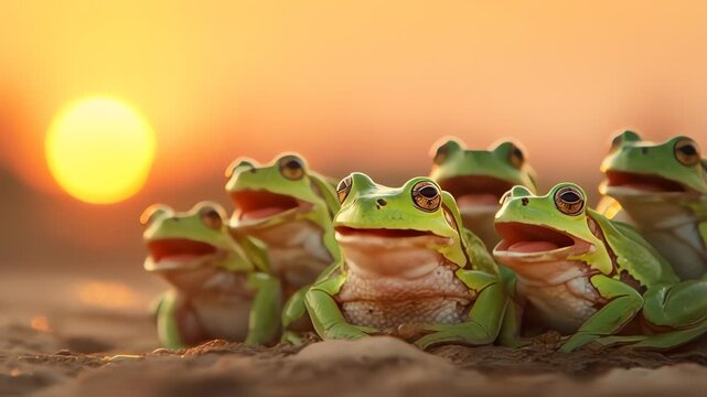 Happy Frogs at Golden Sunset