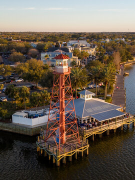 Aerial photo Lighthouse Point Bar and Grille at Lake Sumter Landing The Villages Florida