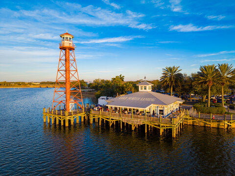 Aerial photo Lighthouse Point Bar and Grille at Lake Sumter Landing The Villages Florida