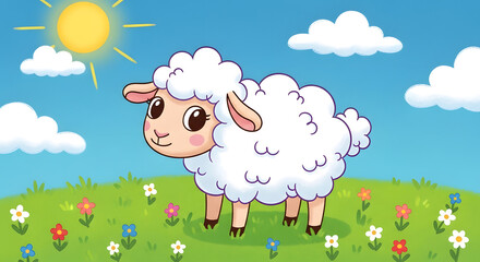 Animated woolly farm animal with a friendly look