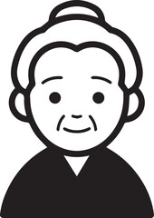 Obraz premium Old Woman Black and White Avatar Illustration in Minimal Line Art Style Design
