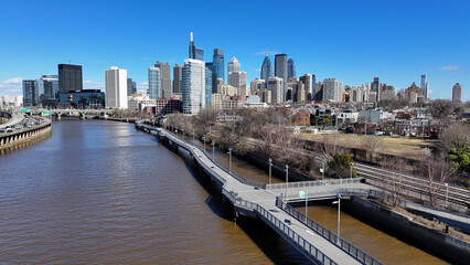 Schuylkill River Park In Philadelphia Pennsylvania United States. Bustling Downtown Cityscape With Modern Buildings. Infrastructure Landscape Company Building Stunning. Infrastructure Urban.