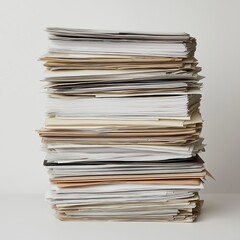 Stack of various financial paperwork, documents, and folders representing bureaucracy, administration, and office organization
