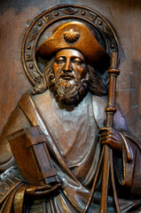 Wood statue (19th century) of Saint James of Compostela. Saint and apostle of the Roman Catholic Church.