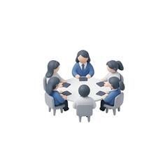 3D rendered illustration of diverse colleagues seated at round table for a meeting
