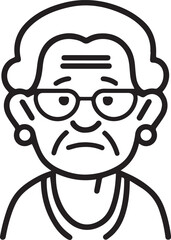 Obraz premium Old Woman Black and White Avatar Illustration in Minimal Line Art Style Design