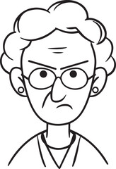 Obraz premium Old Woman Black and White Avatar Illustration in Minimal Line Art Style Design