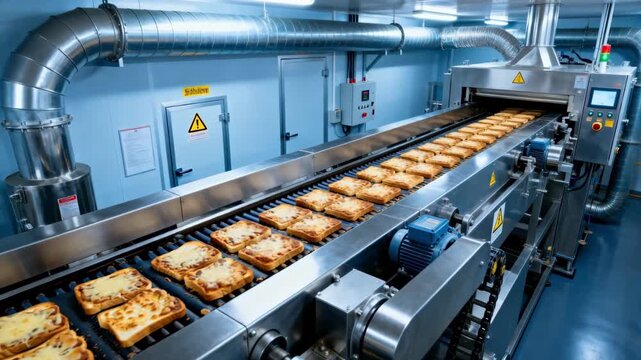 Highangle medium shot capturing desolventizertoaster tower interior where toasted meal is evenly processed while solvent vapors are extracted in a controlled environment.