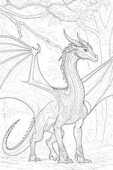 Dragon Adult Coloring Page Black And White Line Art