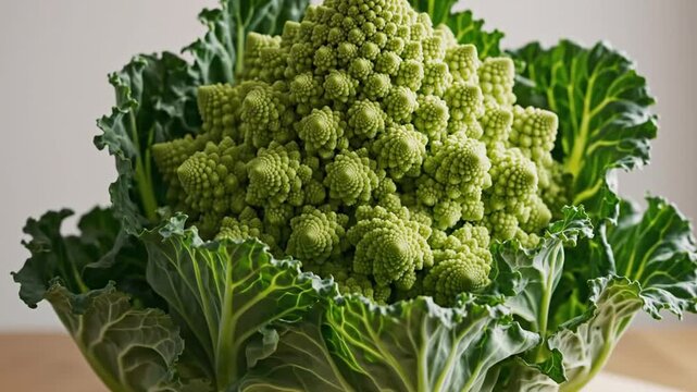 Fresh Romanesco broccoli with fractal patterns on light background