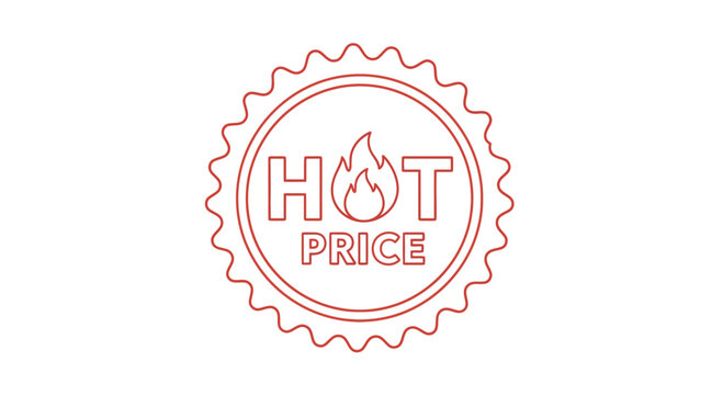 Hot Price Seal with Flame Icon, Red Outline, Special Offer Badge