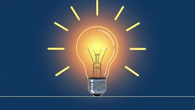Illustration of a glowing light bulb against a dark blue background with light rays