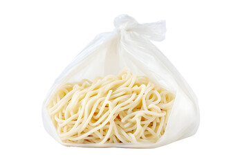 Bag of Japanese udon noodles isolated on white background