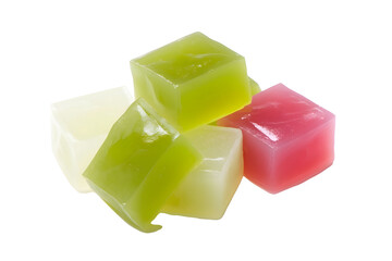 Warabi mochi jelly cubes isolated on white background