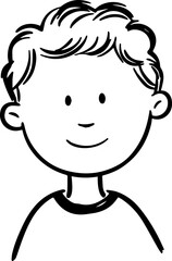 Obraz premium Simple black and white illustration of a young boy's portrait, perfect for modern graphic design projects