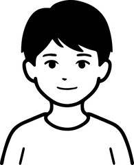 Simple black and white illustration of a young boy's portrait, perfect for modern graphic design projects