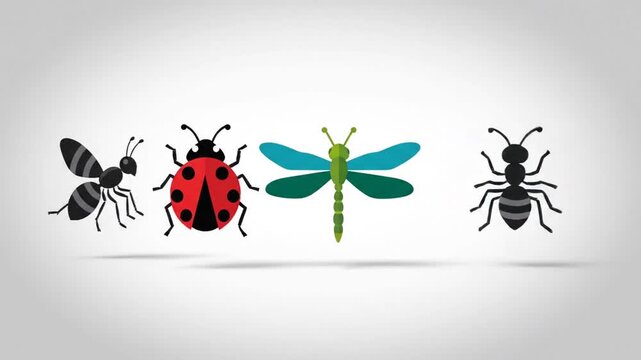 Blue butterfly and red ladybug vector insects on white background