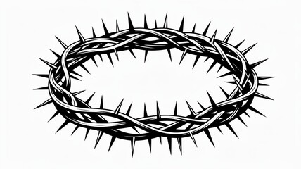 A black and white illustration of a crown of thorns sharp spiky