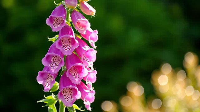 Vibrant pink foxglove flowers blooming outdoors in sunlight