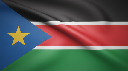 Obraz premium Waving South Sudan flag displays national pride and vibrant colors symbolizing freedom and future aspirations