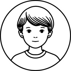 Obraz premium Simple black and white illustration of a young boy's portrait, perfect for modern graphic design projects