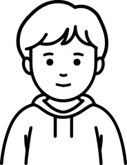 Obraz premium Simple black and white illustration of a young boy's portrait, perfect for modern graphic design projects