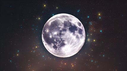 Fototapeta premium Full moon with stars in a dark night sky