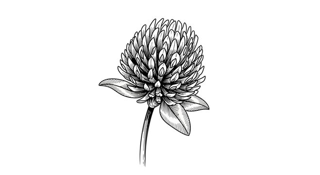 Vintage Botanical Illustration of a Red Clover Flower, Hand-Drawn Style